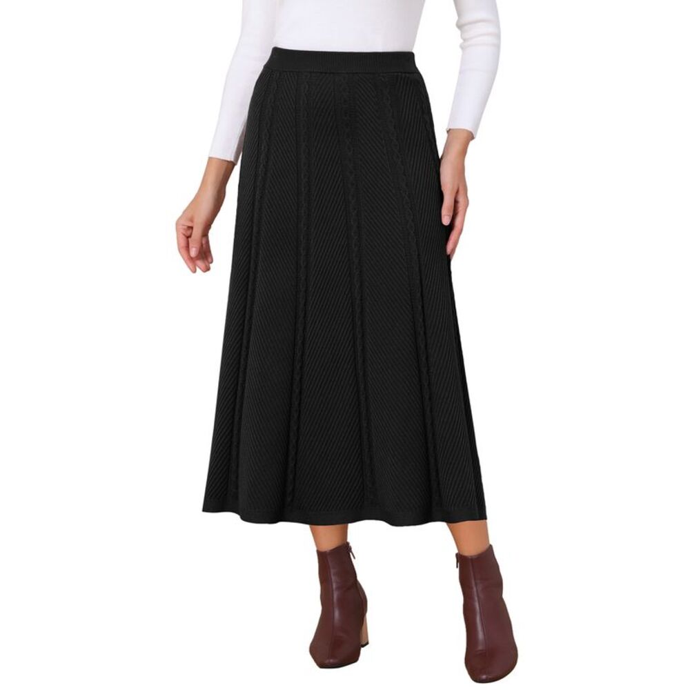 Women's Sweater A-Line Skirts Fall Winter Ribbed Knit Maxi Skirt Black